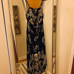 Free People Bella Navy Blue Print Cutout Jumpsuit